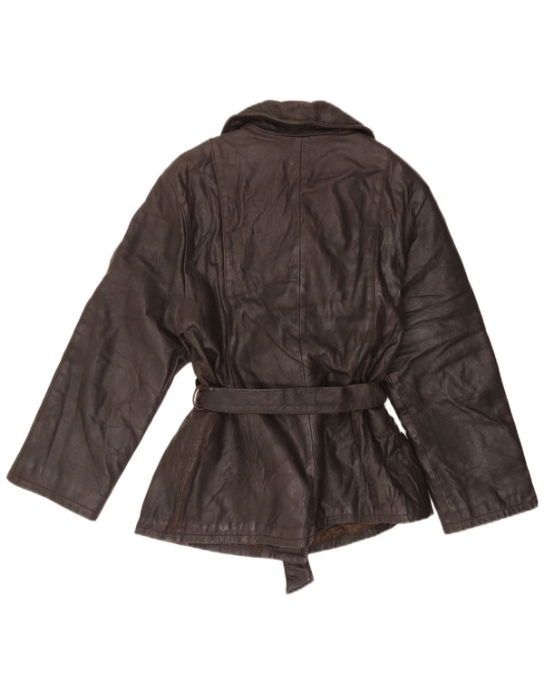 VINTAGE dobbeltradet læderjakke til kvinder IT 46 Stor brunt læder