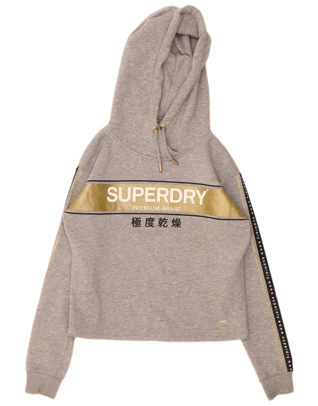 SUPERDRY Womens Oversized Crop Graphic Hoodie Jumper UK 8 Small Grey