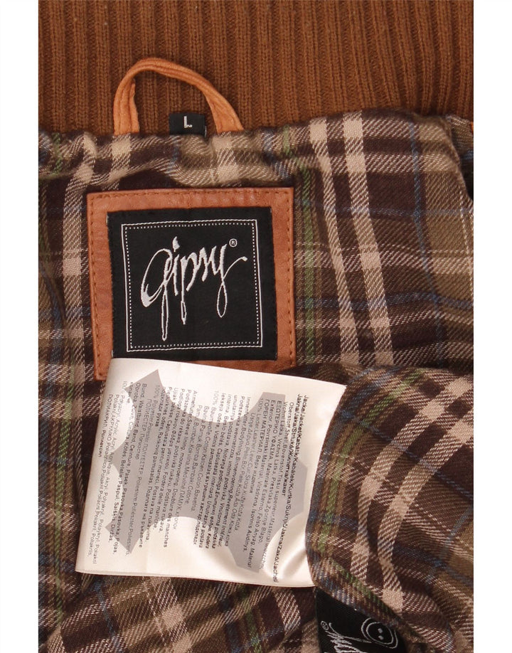 GYPSY Herre Military Bomber Læderjakke UK 40 Stor Brun Læder