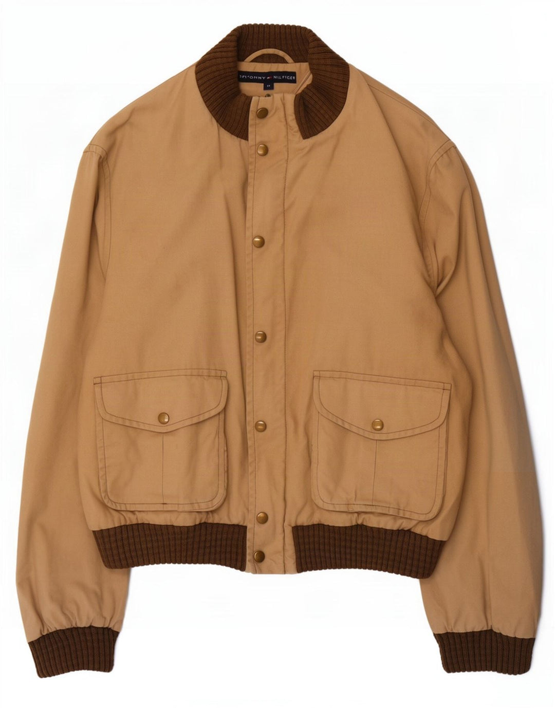 Tommy Hilfiger Herre Bomber Jacket UK 38 Medium Beige Colourblock Bomuld