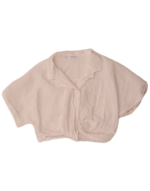 Zara Girls Crop Shirt Bluse 11-12 År Hvid Modal