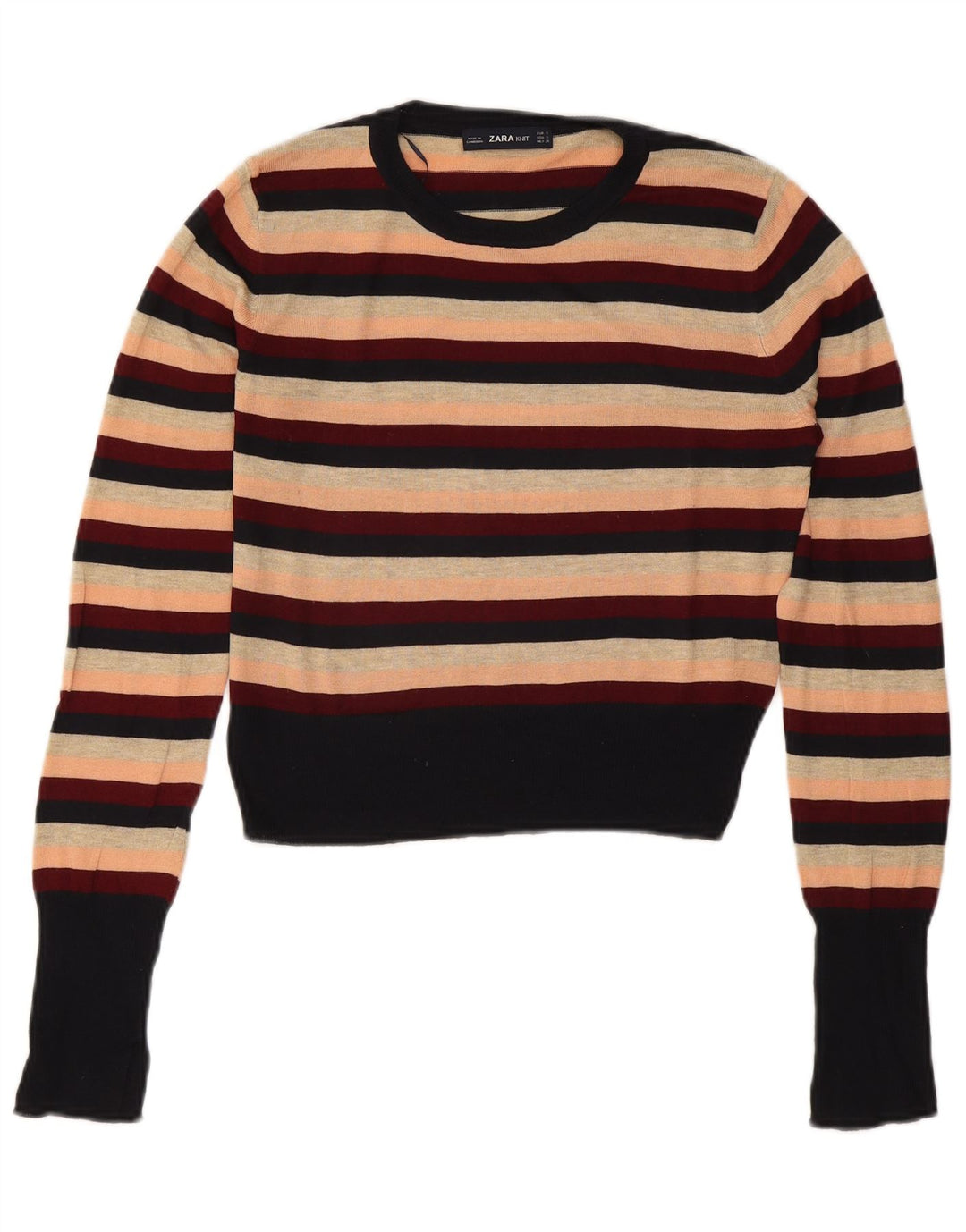 Zara Womens Crop Crew Neck Jumper Sweater UK 10 Small Multicolored Striped