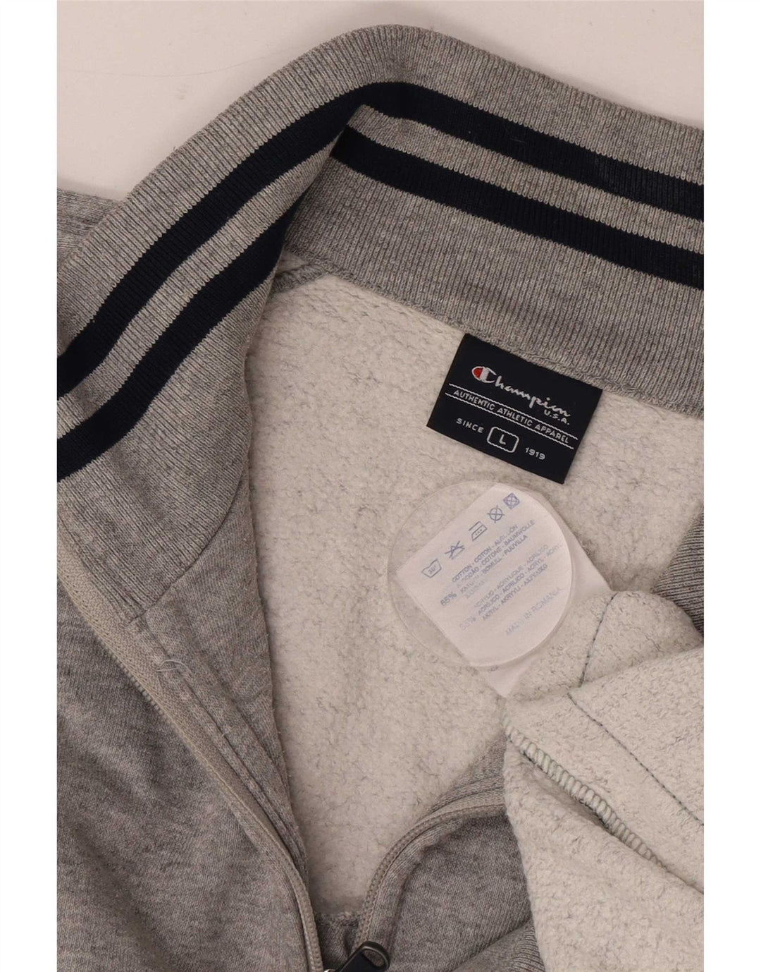 Champion Herre Zip Neck Sweatshirt Jumper Large Grå Colourblock Bomuld