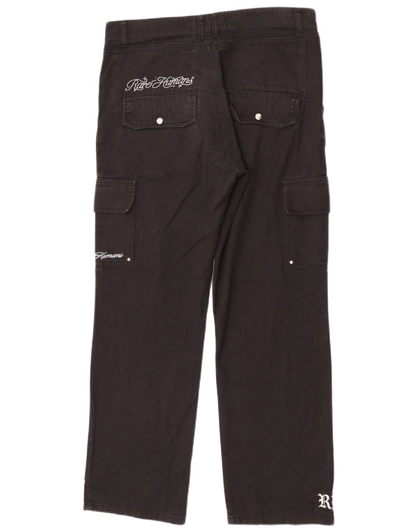 Rare Humans Herre Graphic Cargo Bukser XL W36 L30 Sort Bomuld