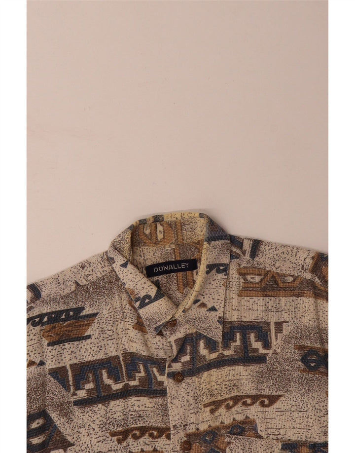 VINTAGE Mens Abstract Pattern Short Sleeve Shirt Large Grey Cotton