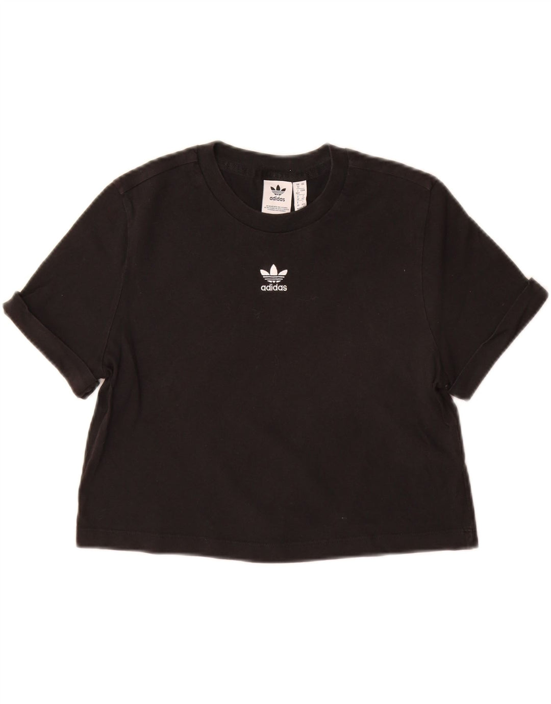 ADIDAS Womens Crop T-Shirt Top UK 12 Medium Sort Bomuld