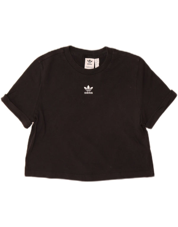 ADIDAS Womens Crop T-Shirt Top UK 12 Medium Sort Bomuld