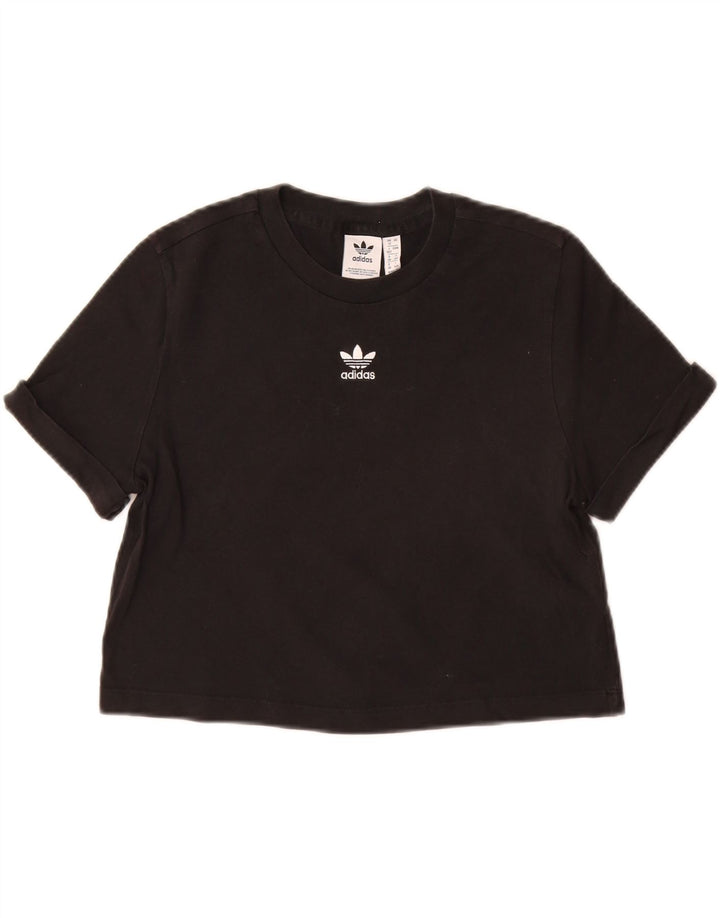ADIDAS Womens Crop T-Shirt Top UK 12 Medium Sort Bomuld