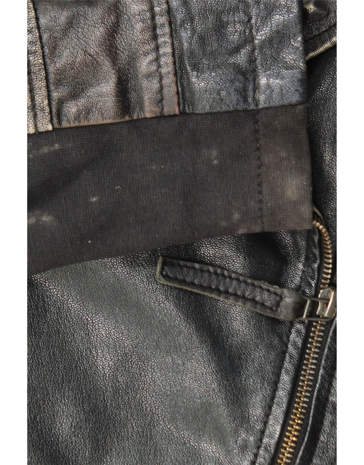 Vintage Dame Crop Læder Biker Jacket IT 40 Lille sort læder