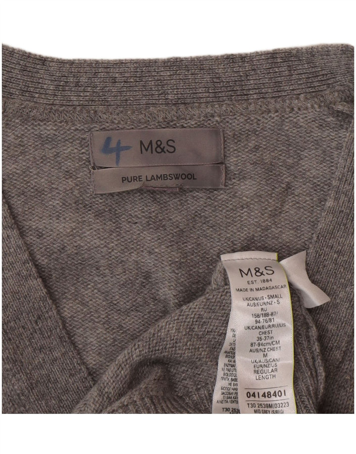 Marks & Spencer Herre Cardigan Sweater Lille Grå Flecked Lammeuld