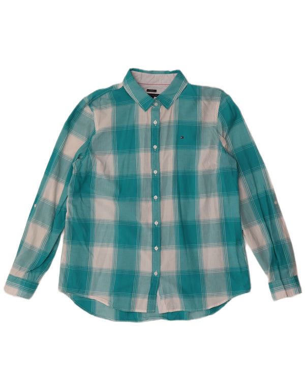 Tommy Hilfiger Dame Relaxed Fit skjorte UK 16 Stor turkis plaid