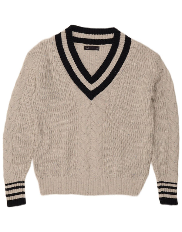 Marks & Spencer Dame Oversized V-hals sweater UK 6 XS Grå Flecked