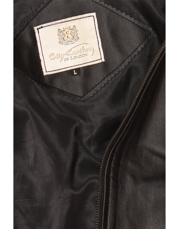 Vintage Dame Crop Læder Racer Jacket UK 16 Stor sort læder