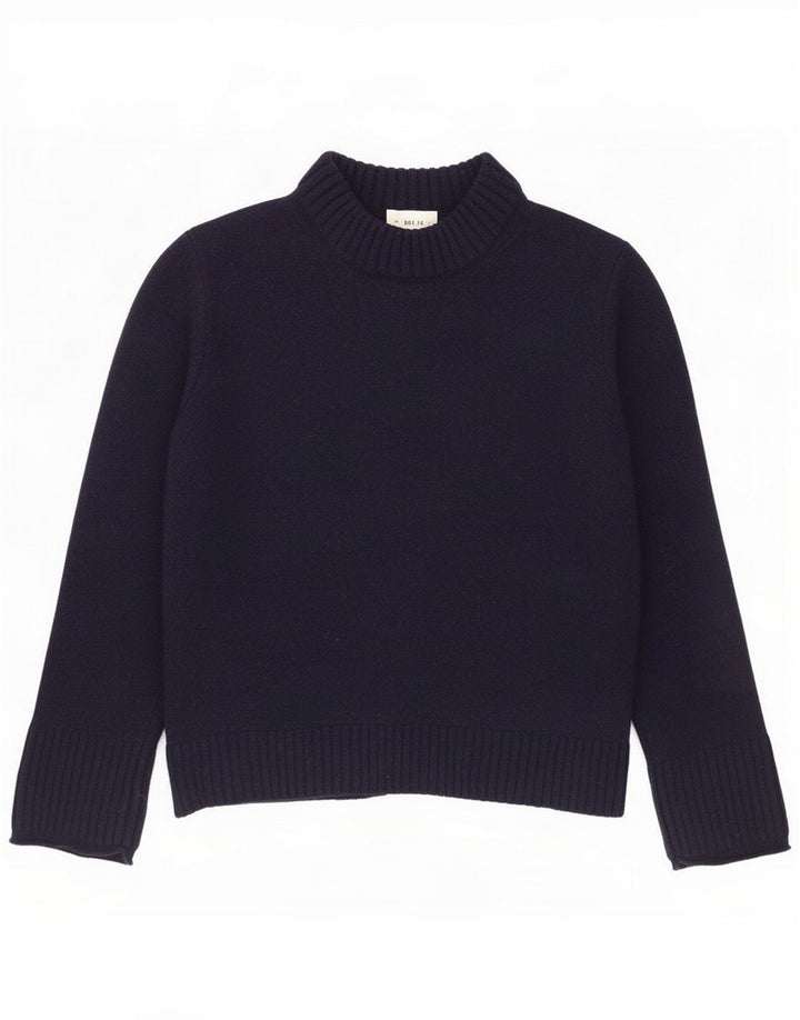 Jigsaw Womens Crop Turtle Neck Jumper Sweater UK 12 Medium Navy Blue Wool