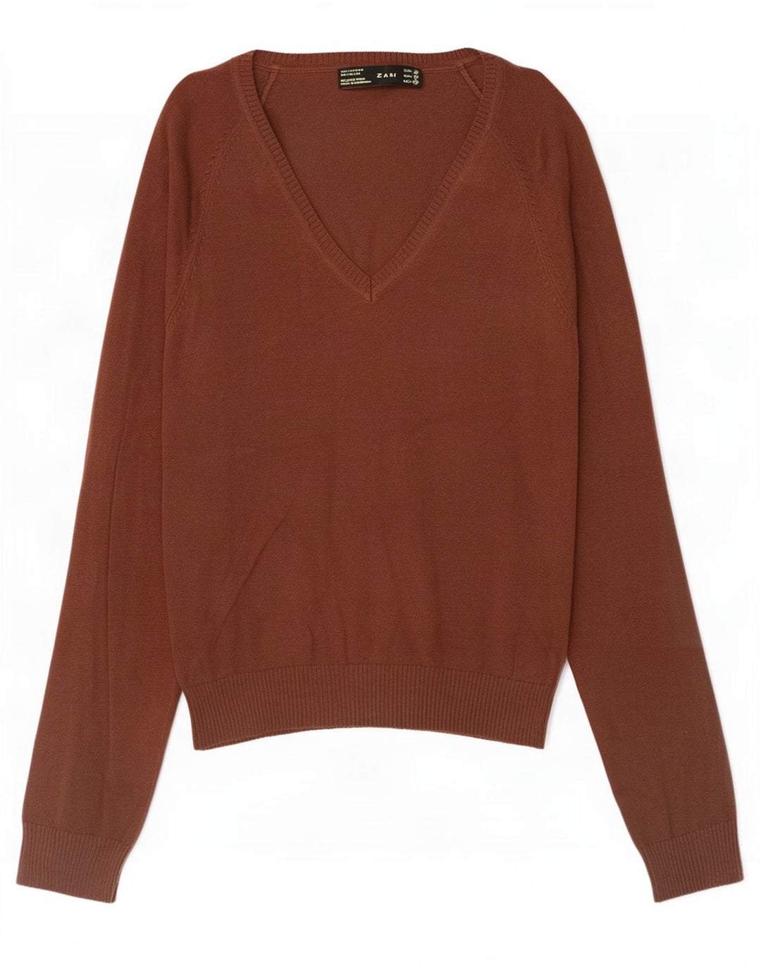 Zara Dame V-hals sweater UK 12 Medium Brun Bomuld