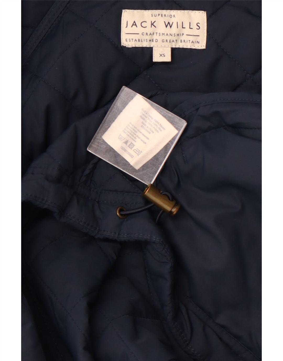 JACK WILLS Herre hættejakke quiltet UK 34 XS Navy Blue Polyester