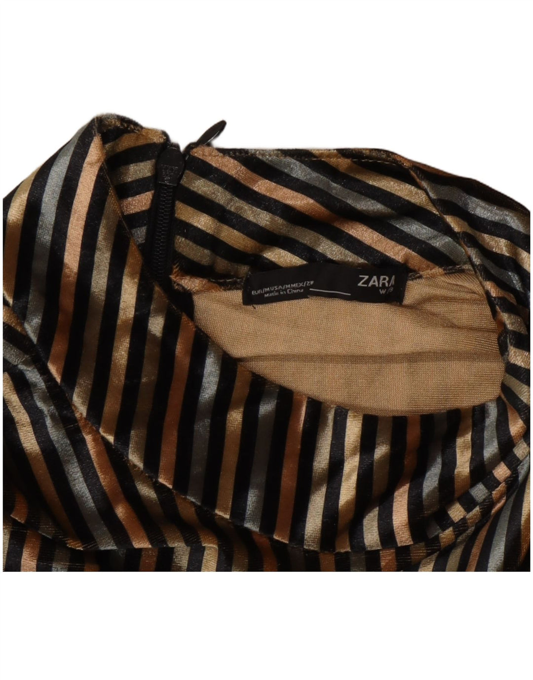 Zara Womens Velvet Bluse Top UK 14 Medium Multicolored Striped
