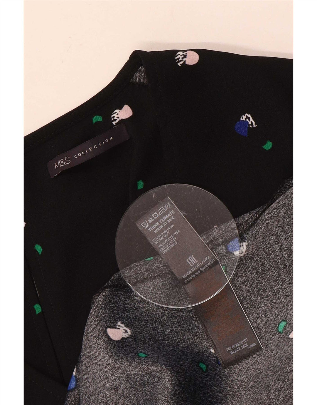 Marks & Spencer Kvinder Abstrakt Mønster A-Line Kjole UK 12 Medium Sort