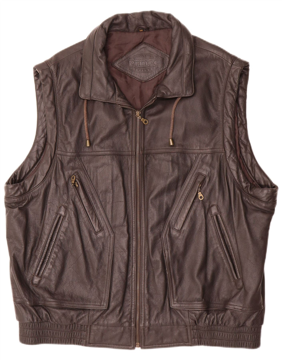 Prince Herre Læder Gilet IT 58 4XL Brun