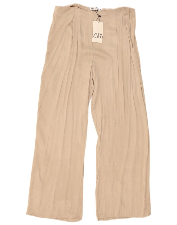 Zara Kvinder Casual Bukser med brede ben XL W36 L32 Beige Viscose