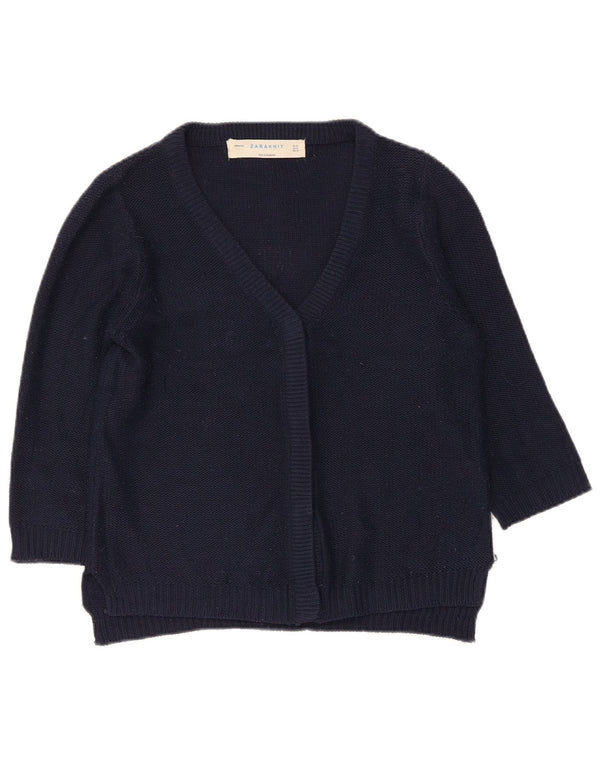Zara dame cardigan sweater med 3/4 ærmer UK 12 medium marineblå akryl