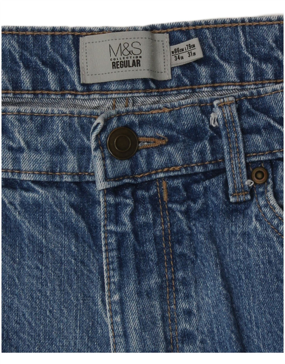 Marks & Spencer Herre Regular Straight Jeans W34 L31 Blå Bomuld