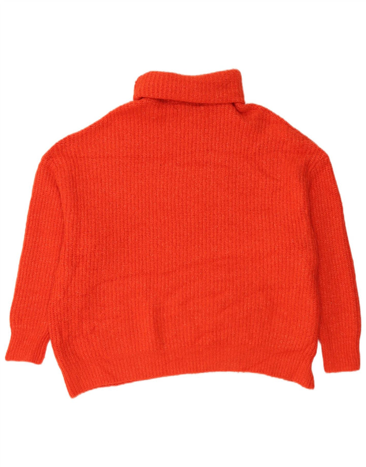 Zara Dame Oversized Roll Neck Jumper Sweater UK 16 Stor Orange Akryl