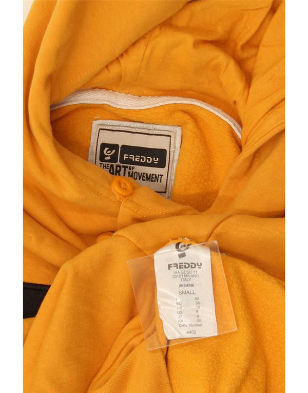 Freddy Womens Graphic Hoodie Jumper UK 10 Small Yellow Cotton
