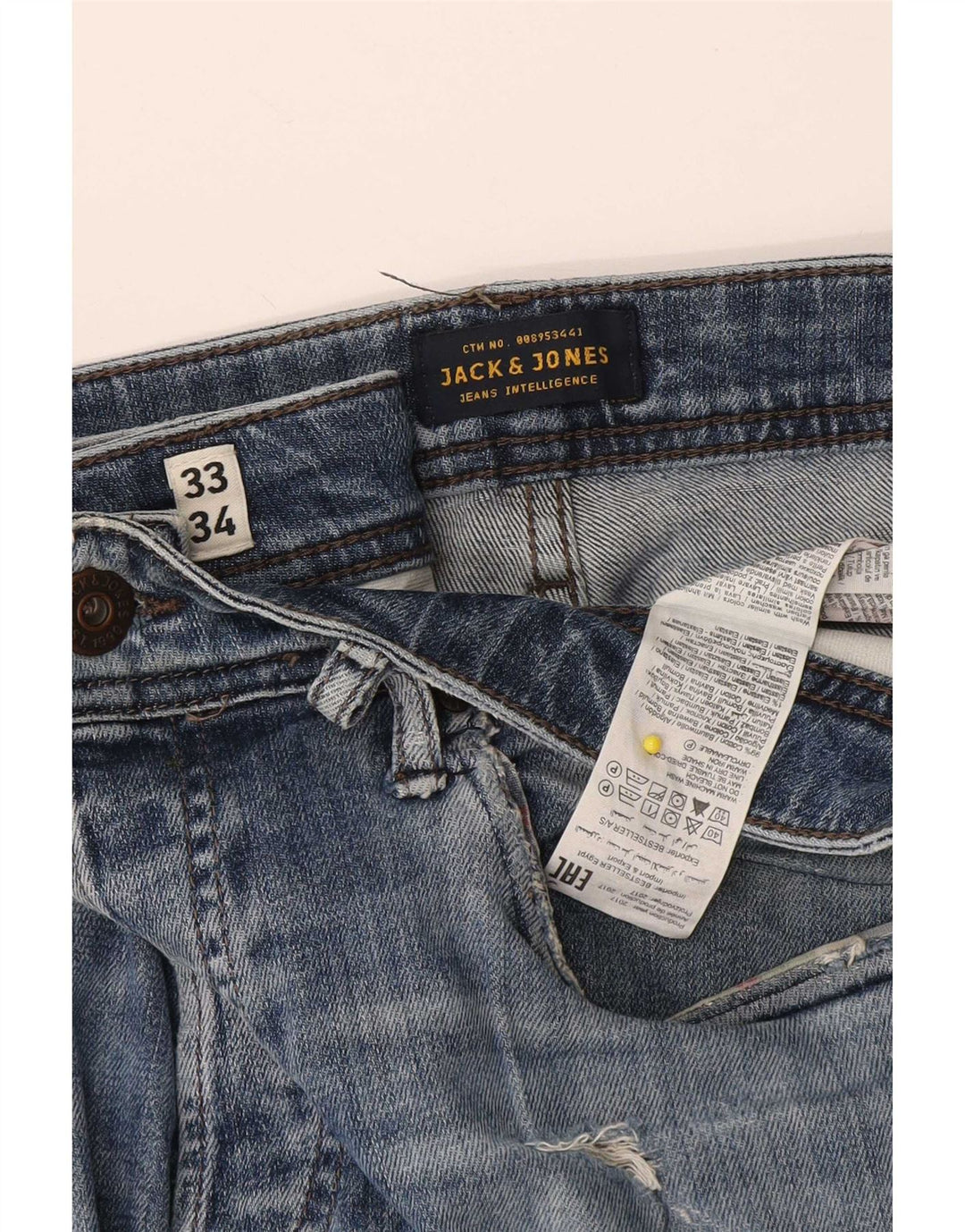 Jack & Jones Herre GLENN Distressed Slim Jeans W33 L34 Blå Bomuld