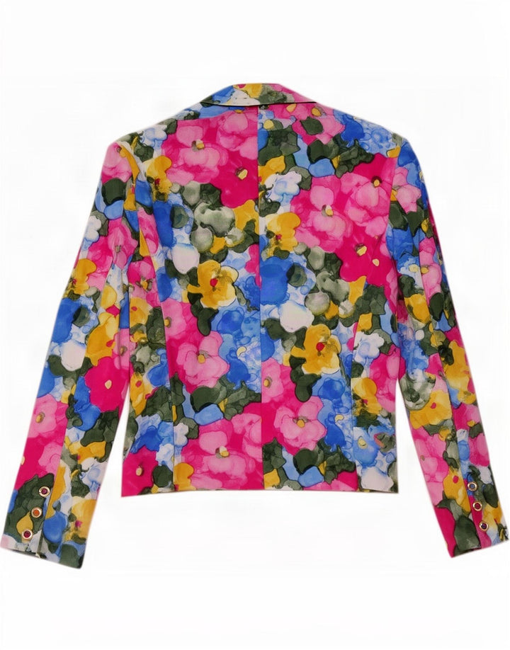 Vintage dame 1-knap blazerjakke IT 46 Stor flerfarvet blomstersilke