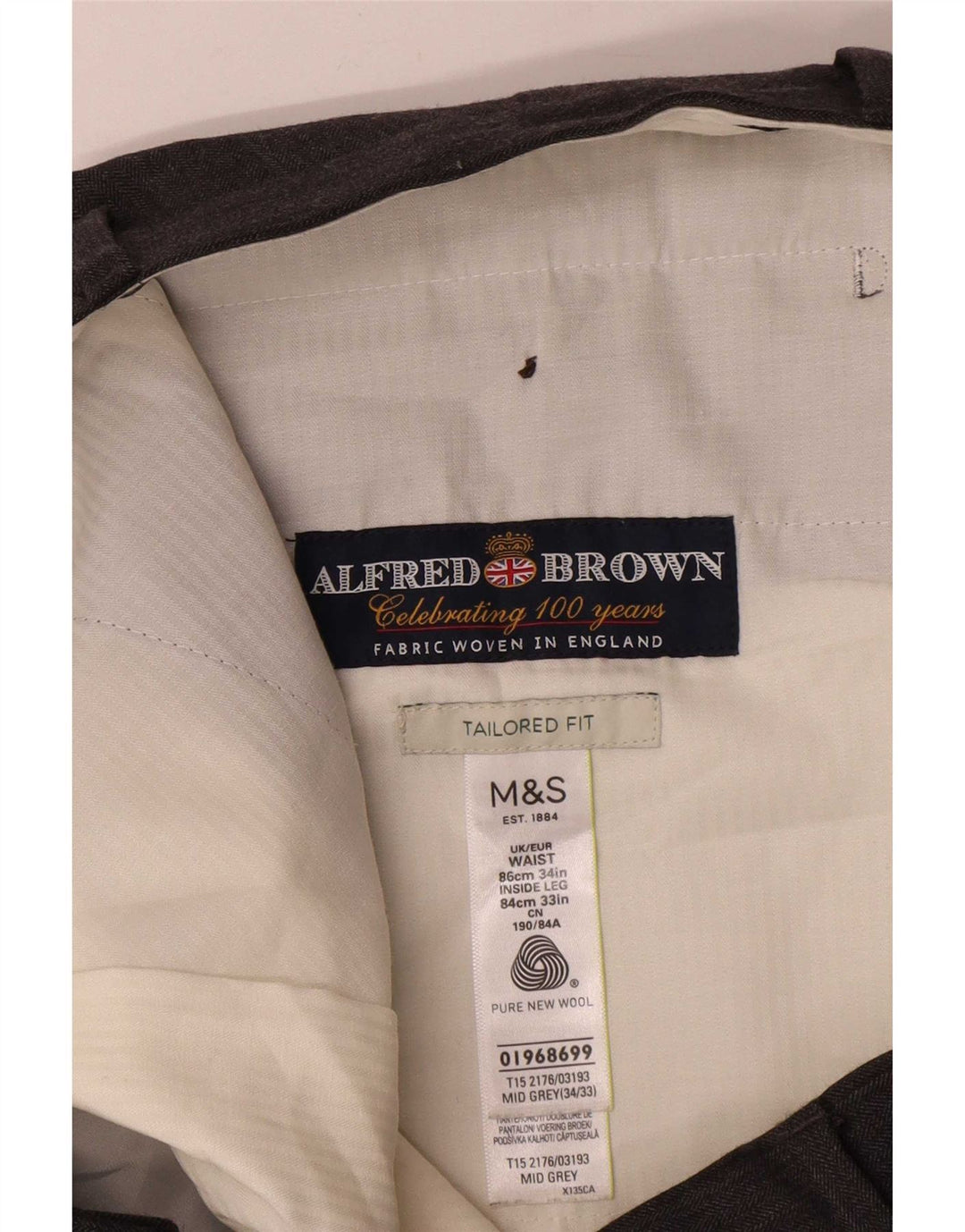 Marks & Spencer Herre Skræddersyet Fit Straight Suit Bukser W34 L30 Grå