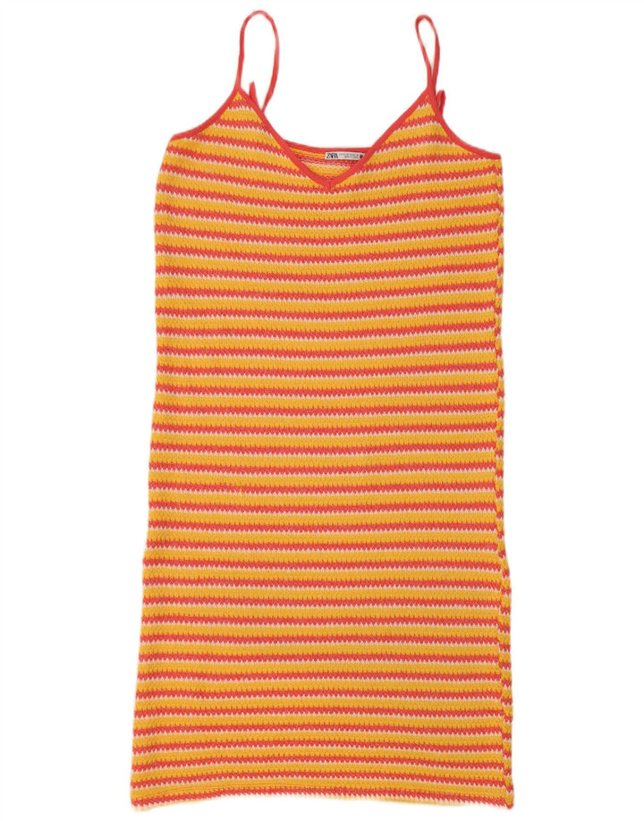 Zara Dame Solkjole UK 12 Medium Gul Stribet