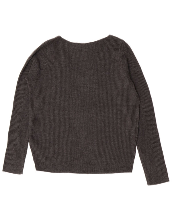 Marks & Spencer Womens V-Neck Jumper Sweater UK 8 Small Grey Acrylic