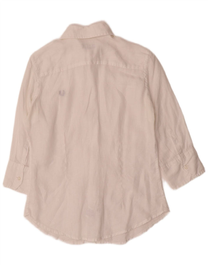 Fred Perry skjorte med 3/4 ærmer til kvinder UK 10 Small White Linen