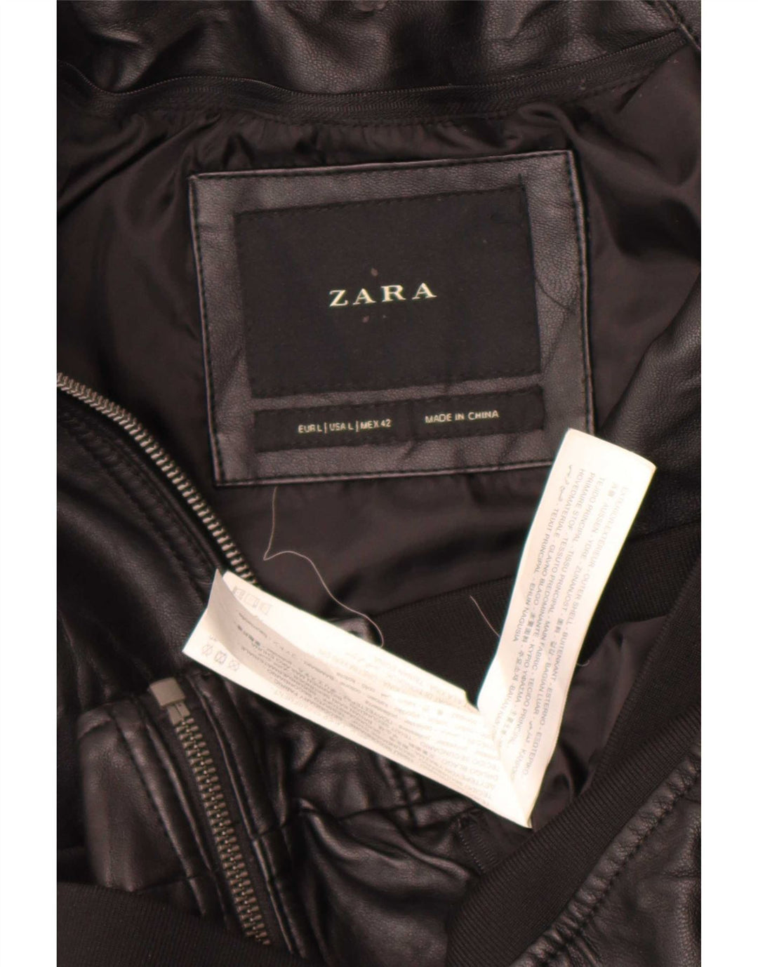 Zara Herre Bomberjakke i imiteret læder UK 40 Stor sort polyester