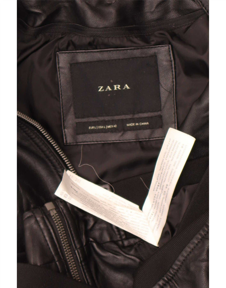 Zara Herre Bomberjakke i imiteret læder UK 40 Stor sort polyester
