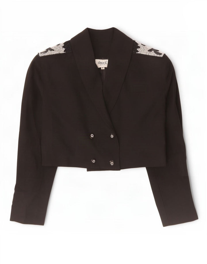 Vintage Dame Dobbeltradet Blazer Jacket UK 14 Medium Sort Uld