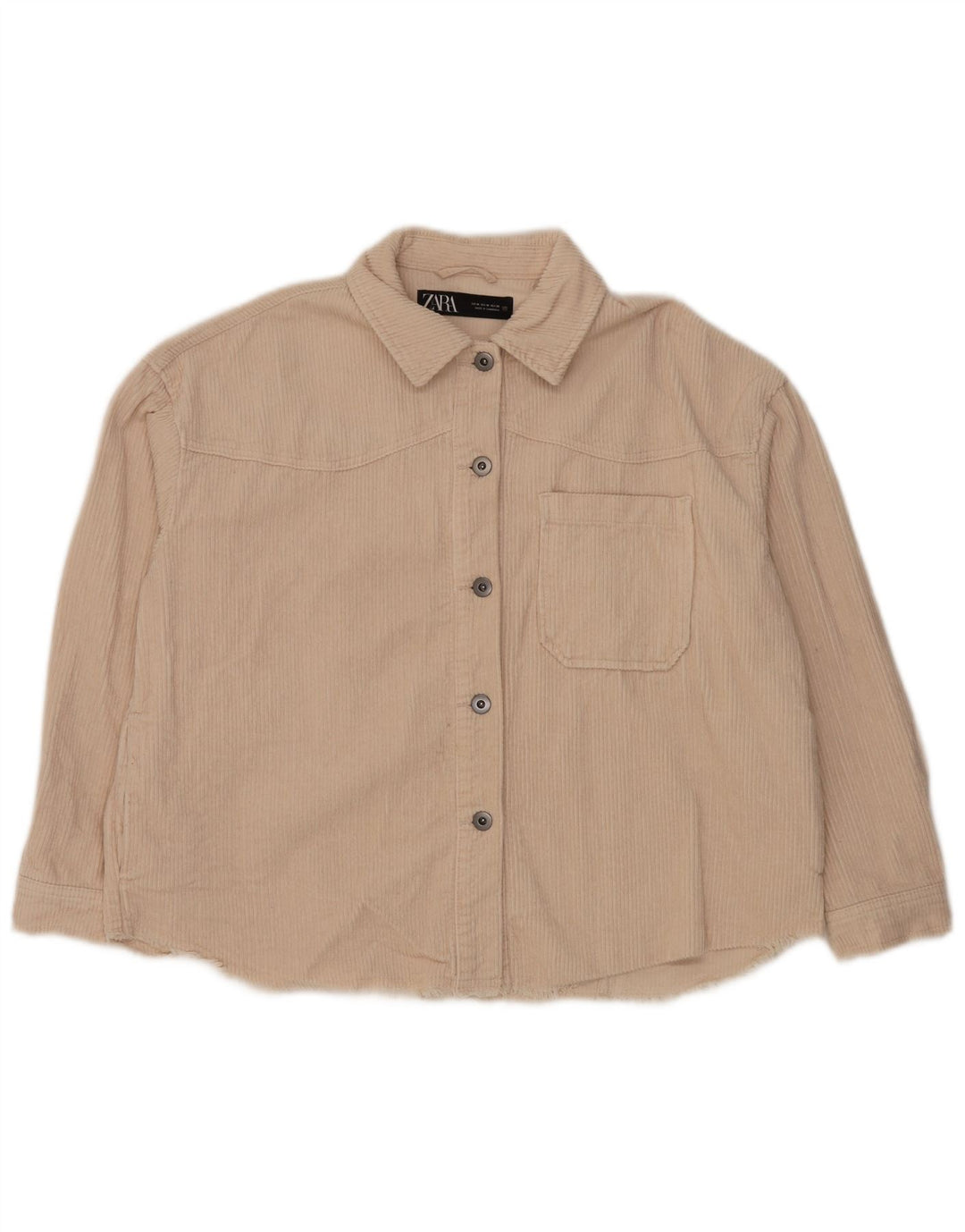 ZARA Dame Oversized Corduroy Shirt UK 14 Medium Off White Bomuld