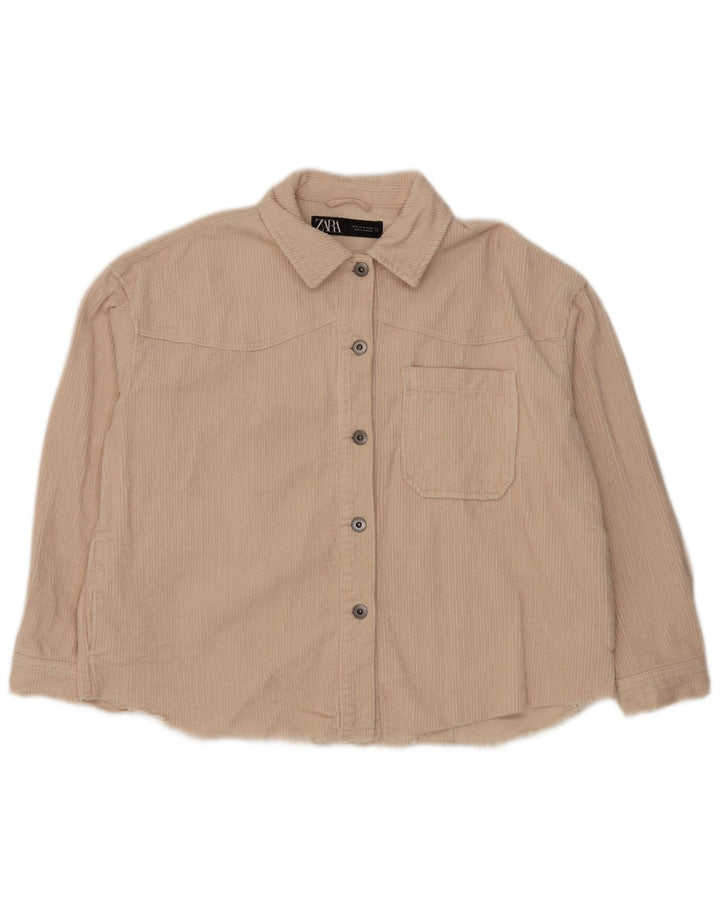 ZARA Dame Oversized Corduroy Shirt UK 14 Medium Off White Bomuld