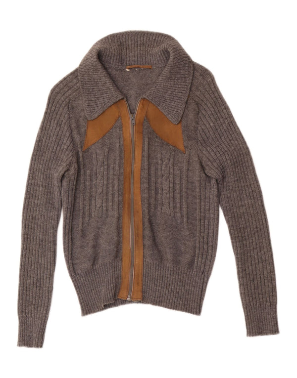 Vintage cardigan sweater til kvinder med fuld lynlås UK 4 XS Grå Colourblock