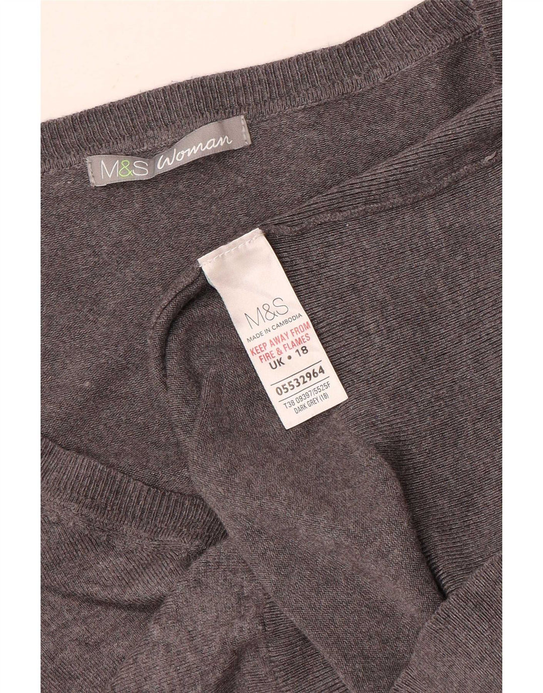 Marks & Spencer Dame V-hals sweater UK 18 XL Grå Viscose