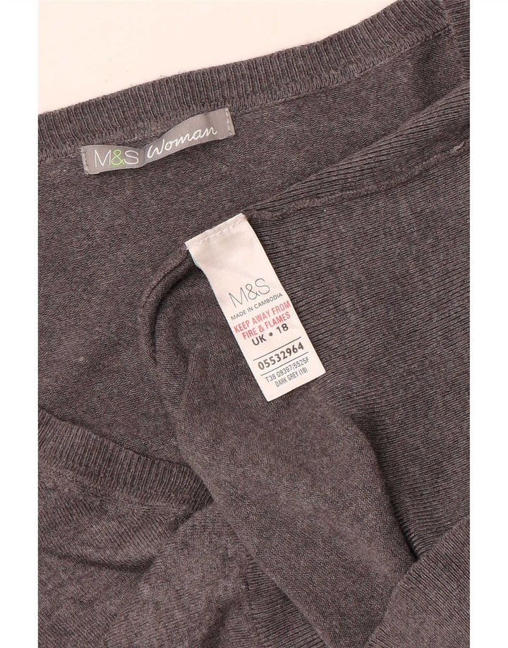 Marks & Spencer Dame V-hals sweater UK 18 XL Grå Viscose