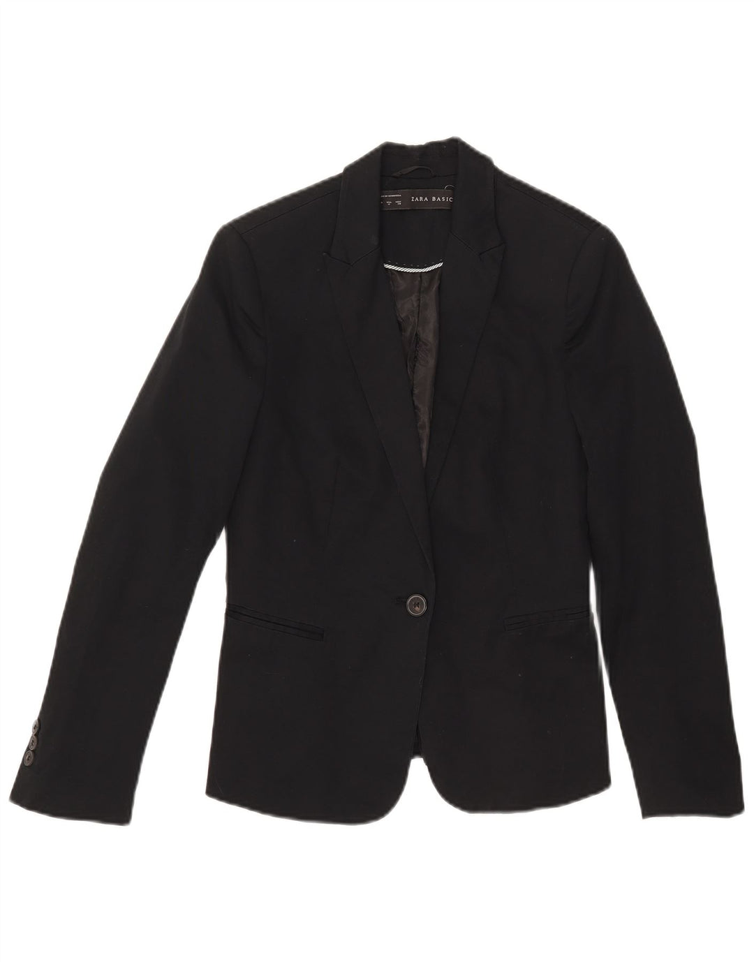 Zara Dame 1 Knap Blazer Jakke UK 12 Medium Sort Bomuld