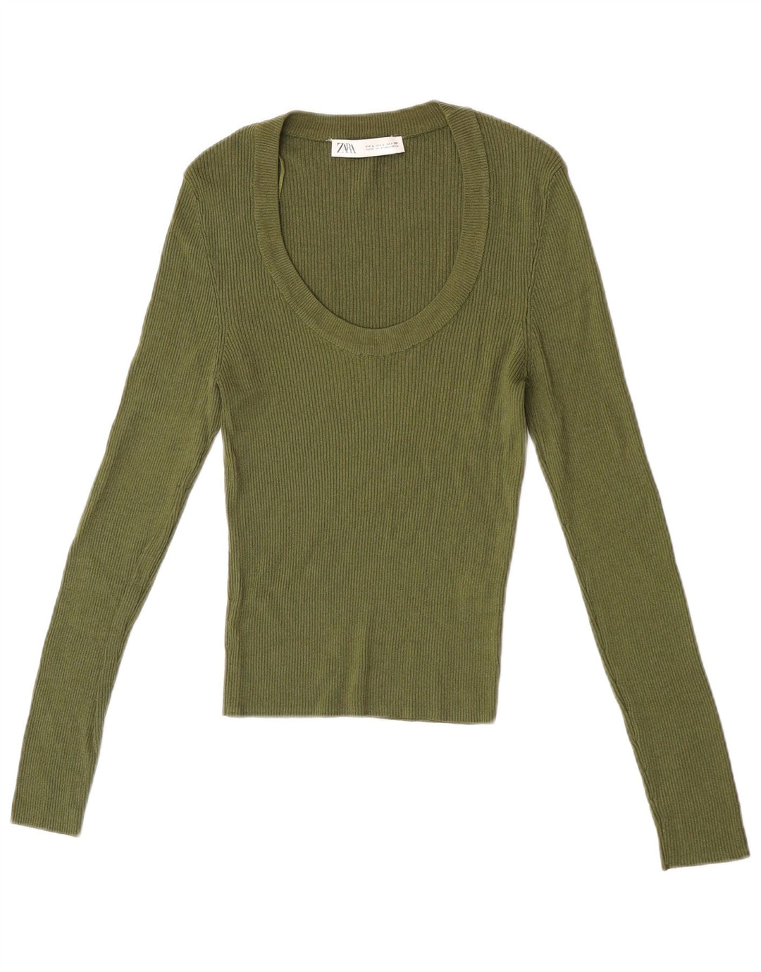 Zara Dame Top Langærmet UK 14 Stor Khaki Viscose