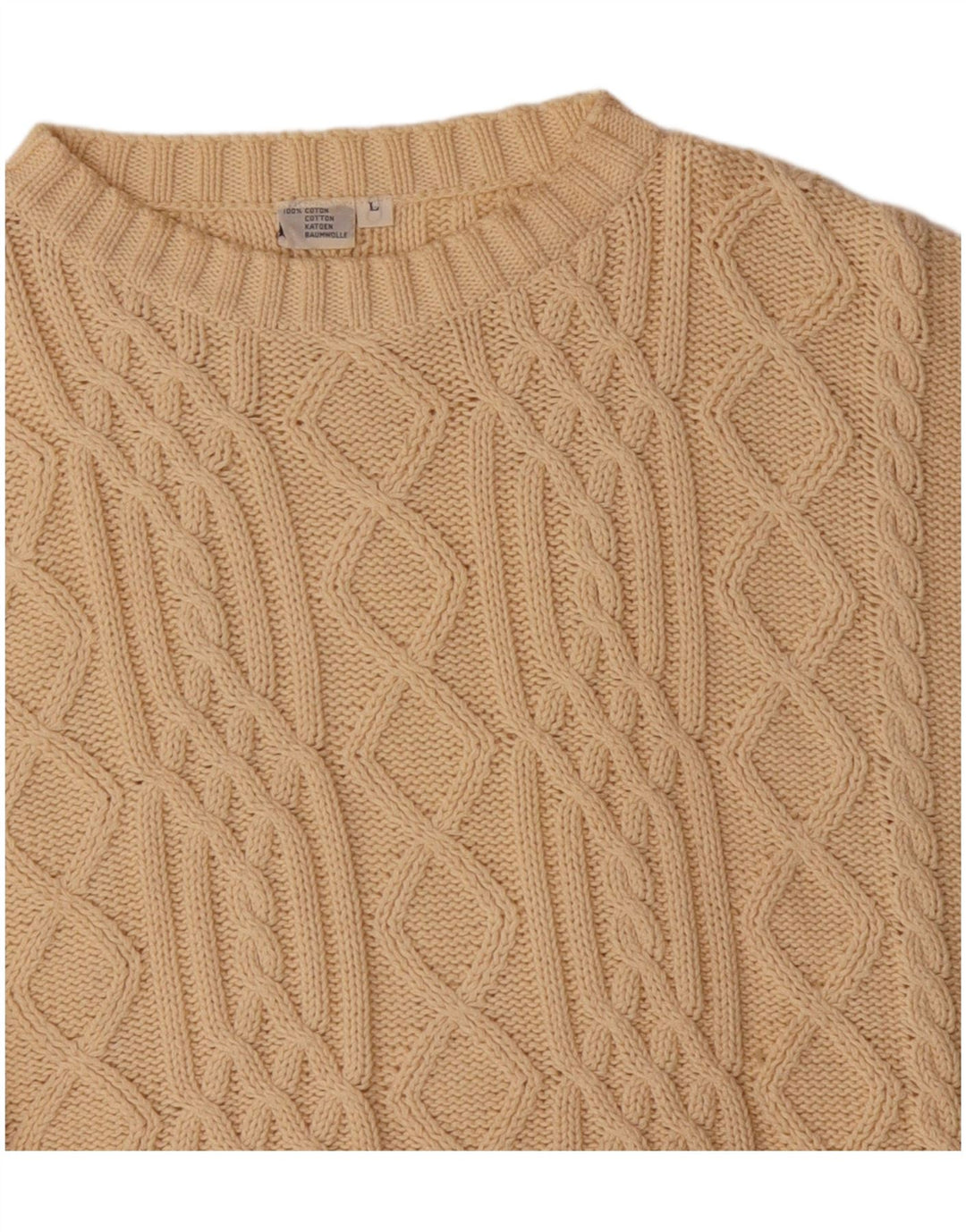 VINTAGE Herre Boat Neck Jumper Sweater Stor Beige Bomuld