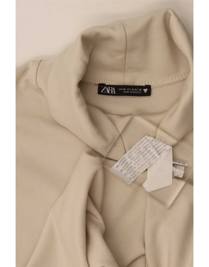 Zara Womens Crop Top Langærmet UK 14 Medium Beige Polyamid