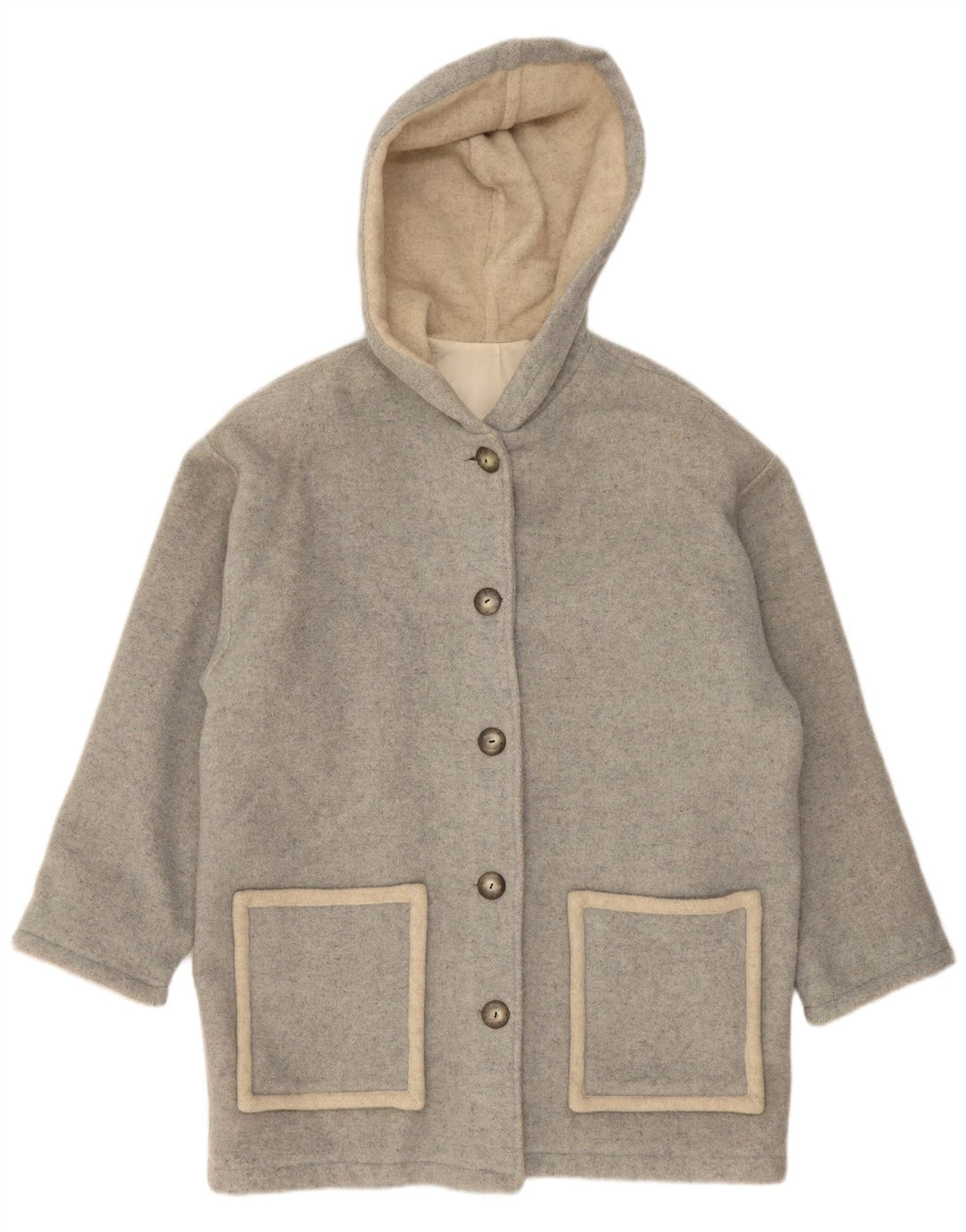 Vintage hættefrakke til kvinder UK 18 XL grå uld