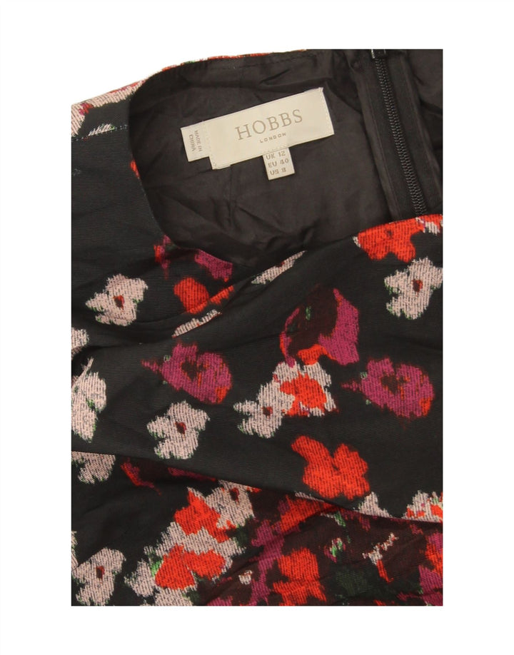 Hobbs Dame Ærmeløs Skede Kjole UK 12 Medium Black Floral Polyester