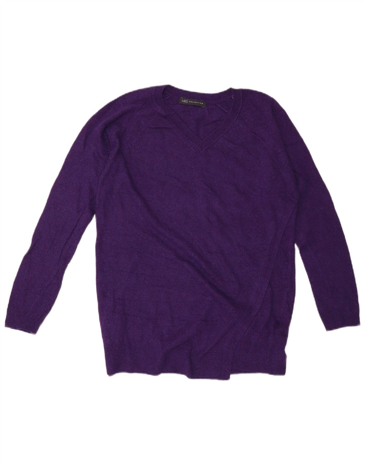 MARKS & SPENCER Dame oversized V-hals sweater UK 10 Lille lilla