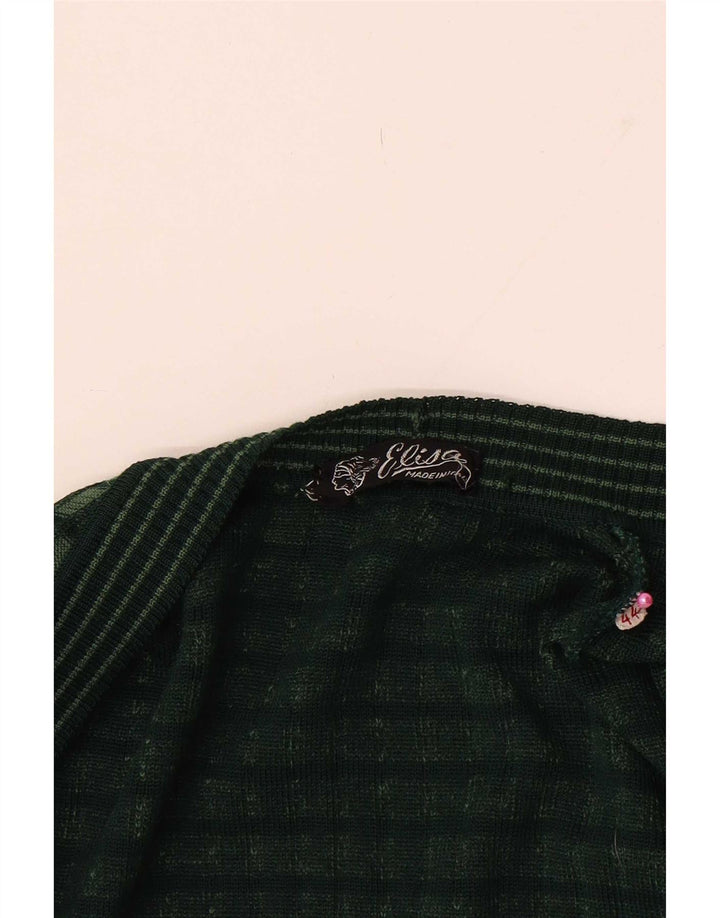 Vintage Dame Open Cardigan Sweater IT 44 Medium Green Check